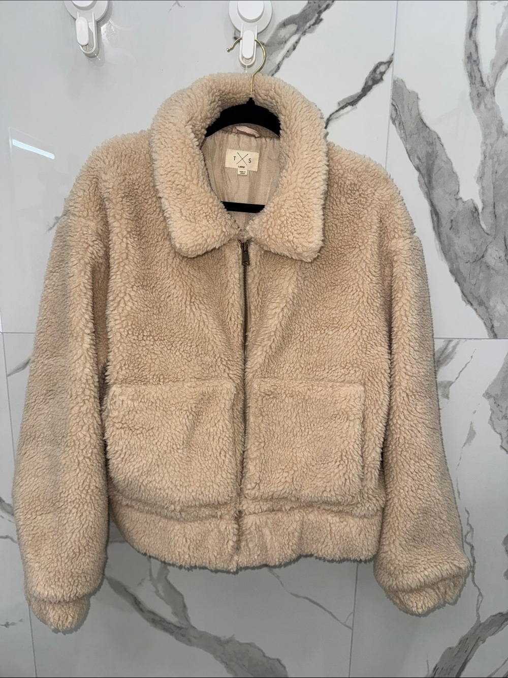 Thread & Supply Plush Thick Teddy Sherpa Fleece Jacket in Beige - Picture 5 of 7